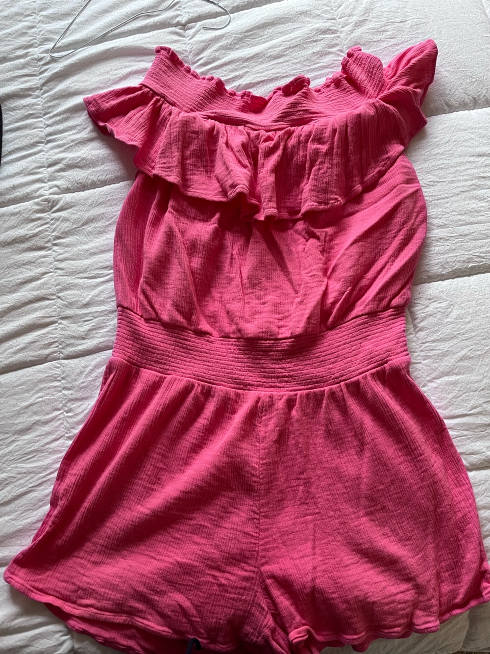 Vineyard Vines Hot Pink Ruffled Off-Shoulder Romper